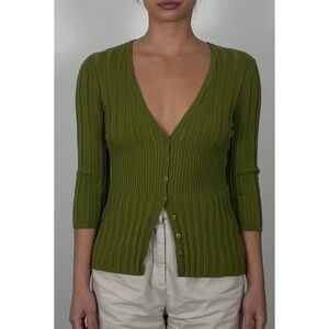 Olive Green Textured Knit Cardigan Sweater